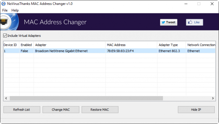 NoVirusThanks MAC Address Changer