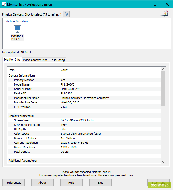 PassMark MonitorTest