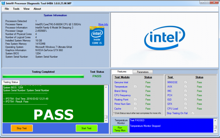 Intel Processor Diagnostic Tool