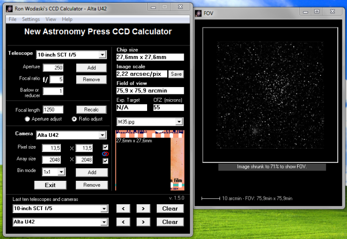 New Astronomy Press CCD Calculator