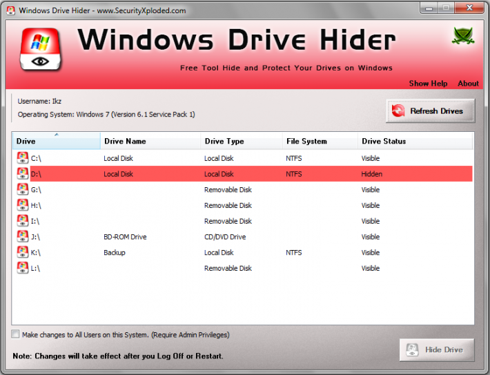 Windows Drive Hider