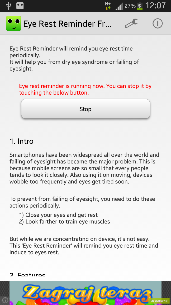 Galeria zdjęć Zrzuty ekranu Screenshoty Eye Rest
