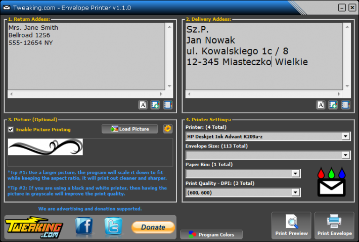 Tweaking.com - Envelope Printer