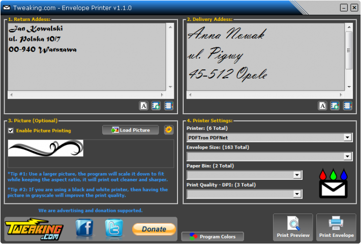 Tweaking.com - Envelope Printer Portable