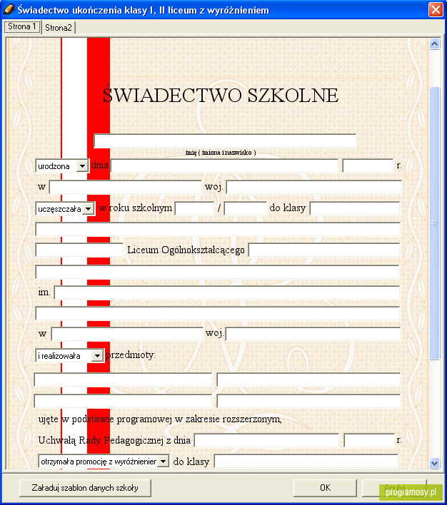 Świadectwa szkolne Liceum