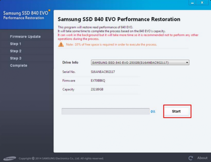 Samsung SSD 840 EVO Performance Restoration Software