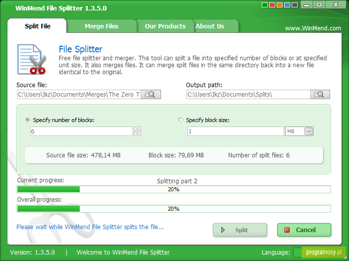 WinMend File Splitter Portable