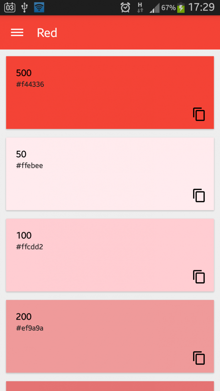 Material Design Color Palettes