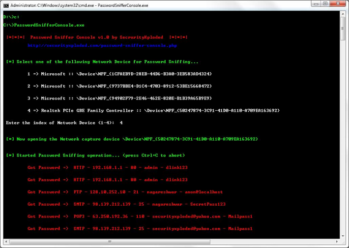 Password Sniffer Console