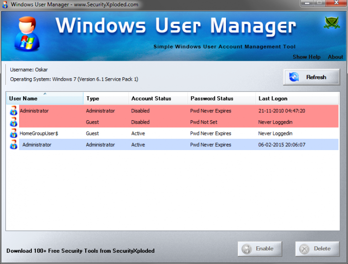 Windows User Manager