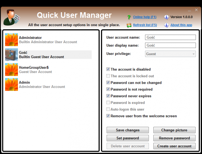 Quick User Manager