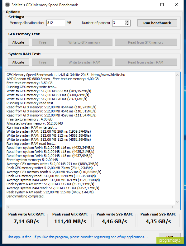 GFX Memory Speed Benchmark