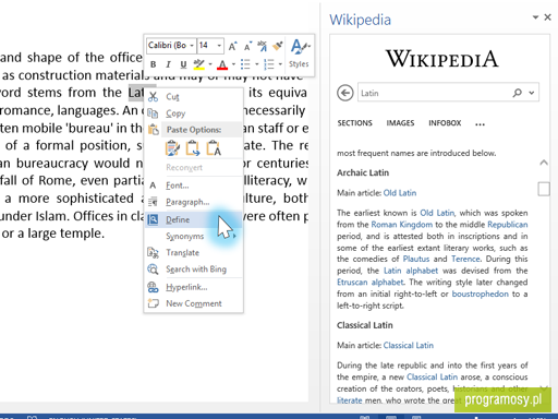 Wikipedia plug-in for Microsoft Office