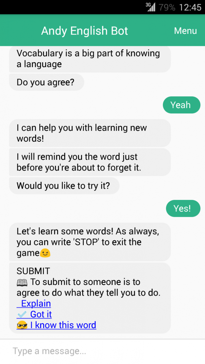 Chat in English with Andy Bot