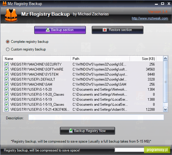 Mz Registry Backup